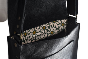 Grand Sac à main cuir noir tissu