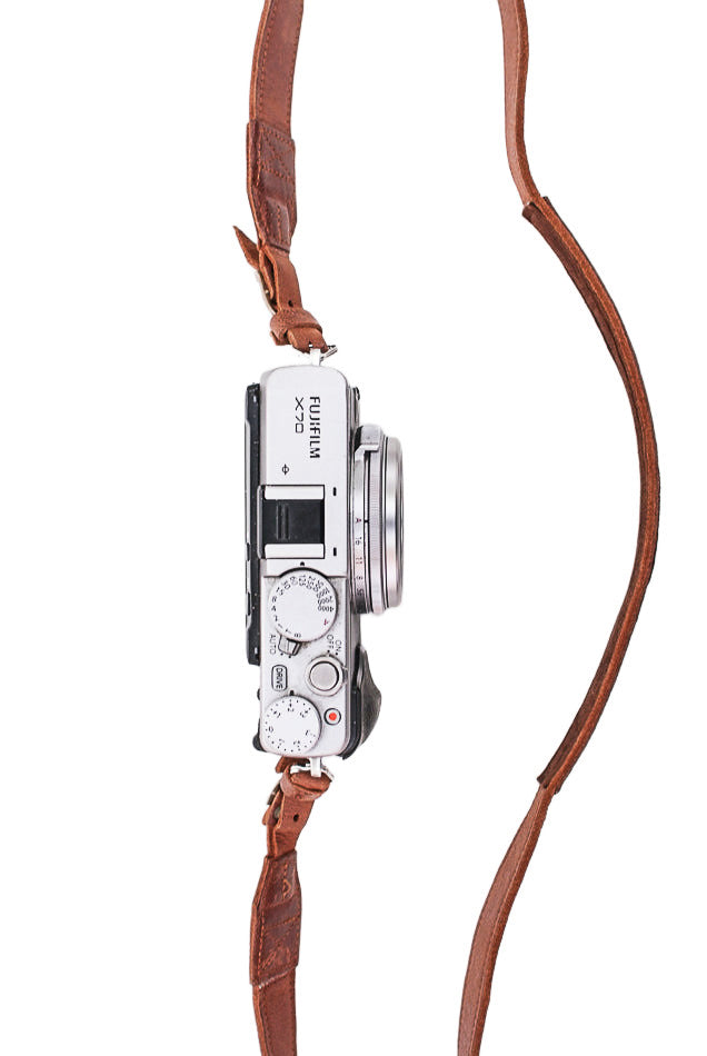 Sangle appareil photo en cuir camel 90 cm