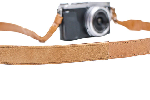 Sangle appareil photo en cuir camel clair 90cm