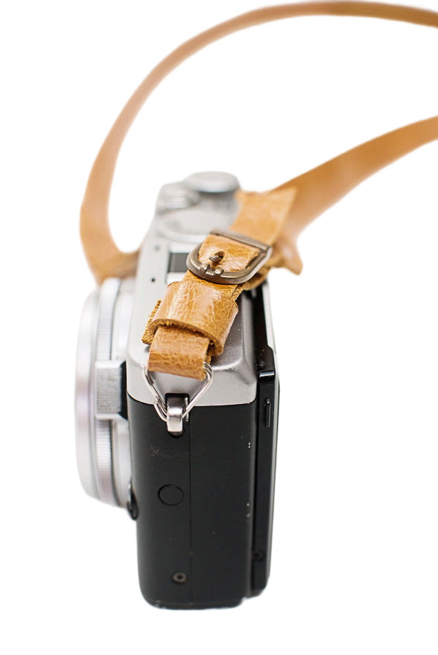 Sangle appareil photo en cuir camel clair 90cm