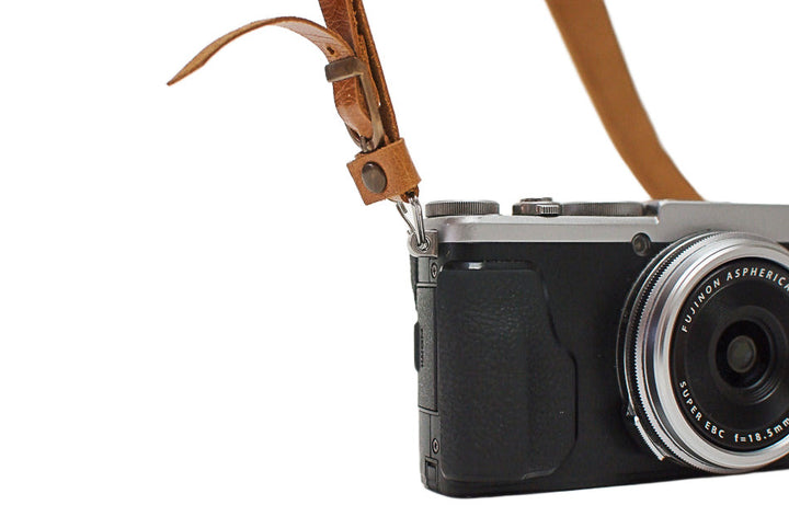 Sangle appareil photo en cuir camel clair 90cm