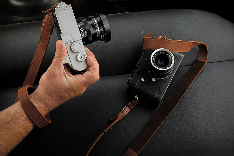 Strap leather camera brown