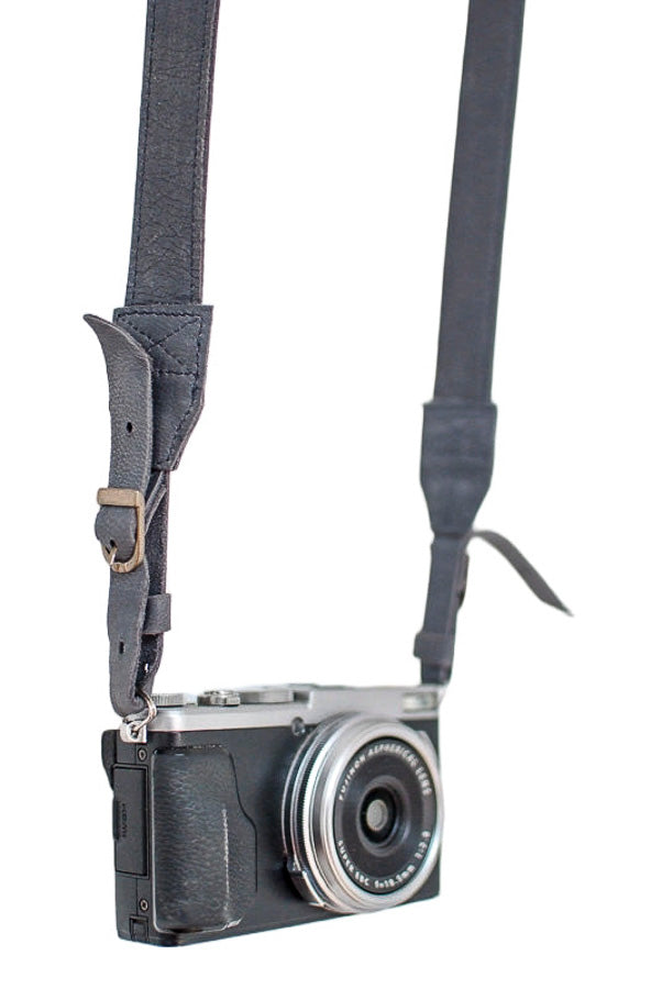 Sangle appareil photo fuji cuir bleu gris