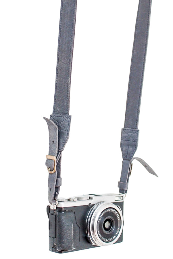 Sangle appareil photo fuji cuir bleu gris