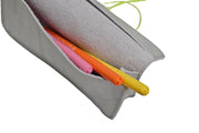 School and office case in soft silver leather with colored elastic closure, handmade.