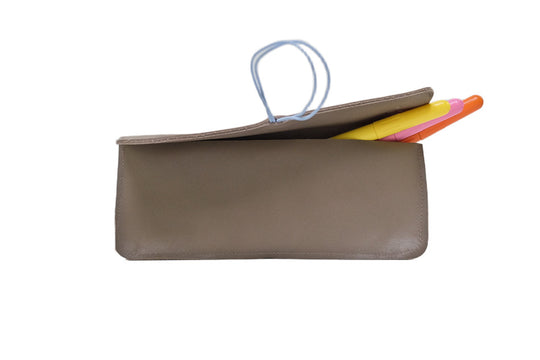 taupe leather pencil case, simple and handmade