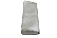 School and office pencil case in soft silver leather with colored elastic closure, handmade.