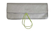 School and office pencil case in soft silver leather with colored elastic closure, handmade.