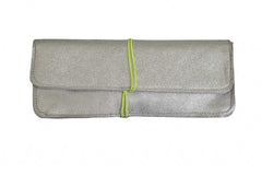 School and office case in soft silver leather with colored elastic closure, handmade.