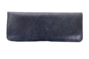 Trousse d'école et de bureau en cuir noir souple avec fermeture par élastique de couleur, fabriquée à la main.