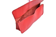 Leather school and office pencil case red soft with colored elastic closure, handmade.
