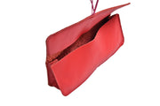 Leather school and office pencil case red soft with colored elastic closure, handmade.
