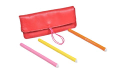 Leather school and office pencil case red soft with colored elastic closure, handmade.