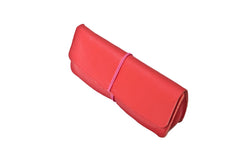 Leather school and office pencil case red soft with colored elastic closure, handmade.