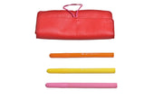 Leather school and office pencil case red soft with colored elastic closure, handmade.