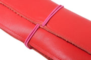 Leather school and office pencil case red soft with colored elastic closure, handmade.