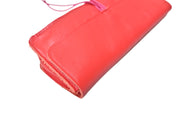Leather school and office pencil case red soft with colored elastic closure, handmade.