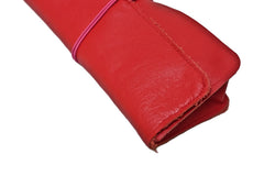 Leather school and office pencil case red soft with colored elastic closure, handmade.