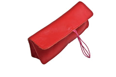 Leather school and office pencil case red soft with colored elastic closure, handmade.