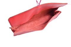 Leather school and office pencil case red soft with colored elastic closure, handmade.