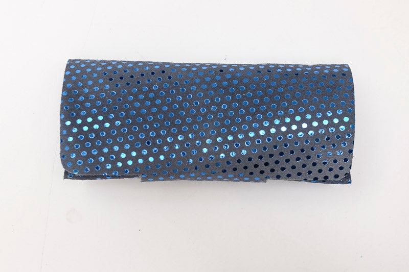 Etui à lunettes en cuir bleu paillettes