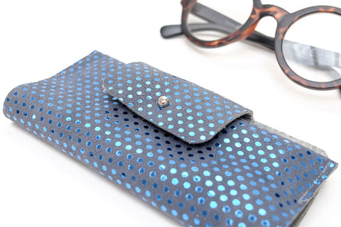 etui lunettes cuir bleu