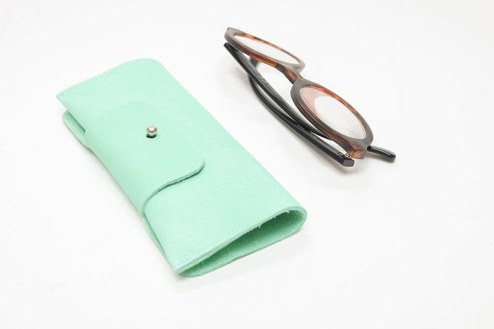 Green leather spectacle case