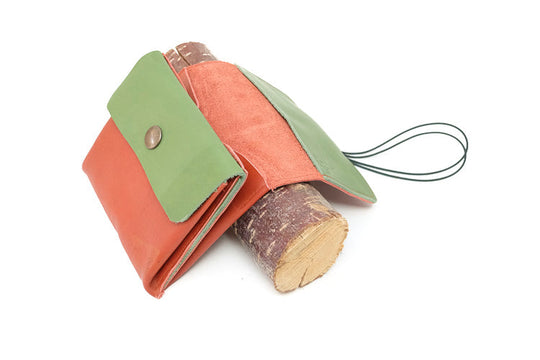 red leather purse money