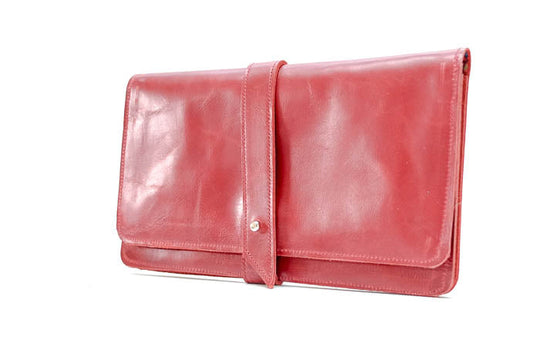 red leather purse money