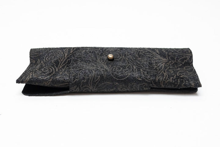 Poche à lunettes en cuir noir fantaisies