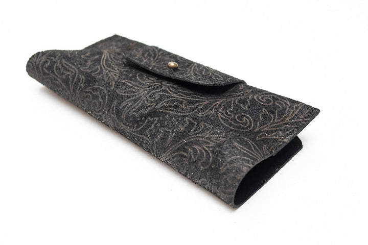 Poche à lunettes en cuir noir fantaisies