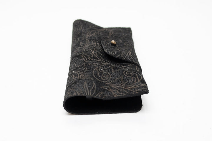 Poche à lunettes en cuir noir fantaisies