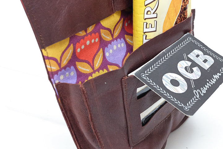 Recycled brown leather tobacco pouch