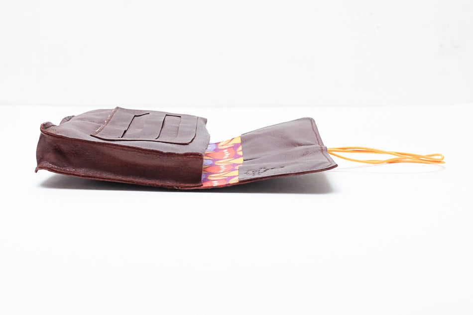Recycled brown leather tobacco pouch