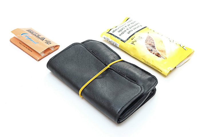 tobacco pouch black leather