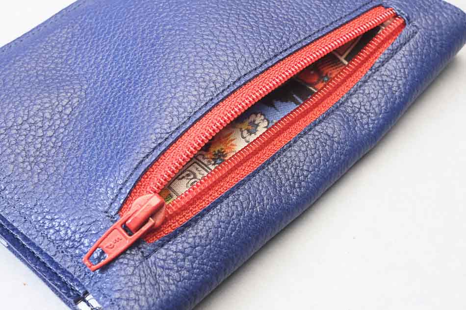 wallet blue leather fabric