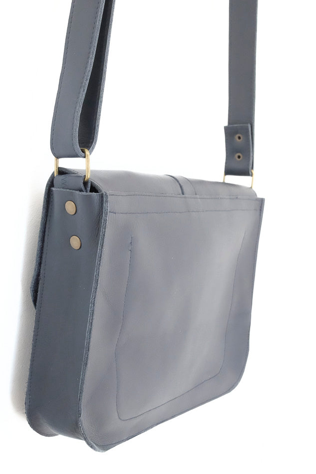 Blue handbag crossbody leather