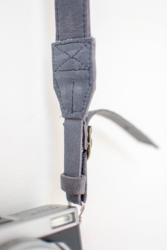 Strap camera blue leather custom
