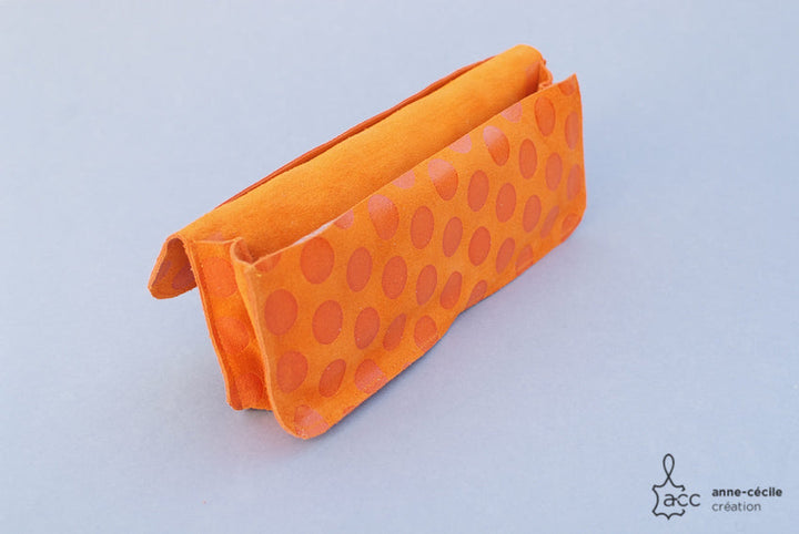 trousse crayon en cuir orange