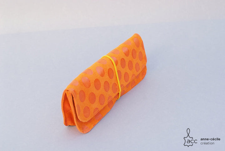 trousse crayon en cuir orange